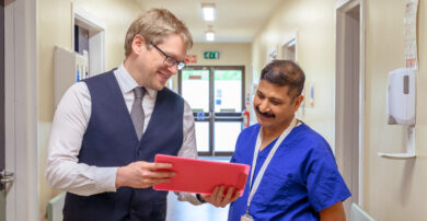 Hospital staff in conversation